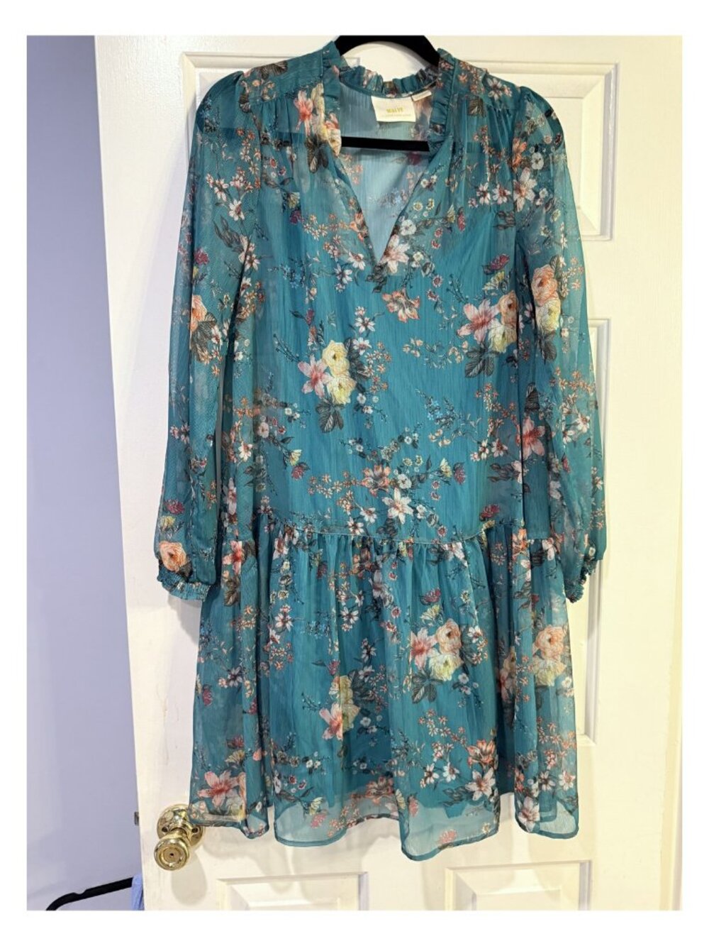 Maeve Emmy Teal Floral Tunic Dress Anthropologie Size M